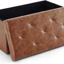 Sweetcrispy 30 Inches Folding Ottoman with Storage Bench, Foot Rest Stool, End of Bed Storage Bench Upholstered, Load 660 lbs, for Living Room, Synthetic Leather, Brown