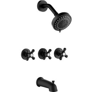 3 Handle Tub Shower Faucet Matte Black Three Knod Tub and Shower Trim Kit 3 Handles Bathtub Shower Faucets Completes with Brass Valve