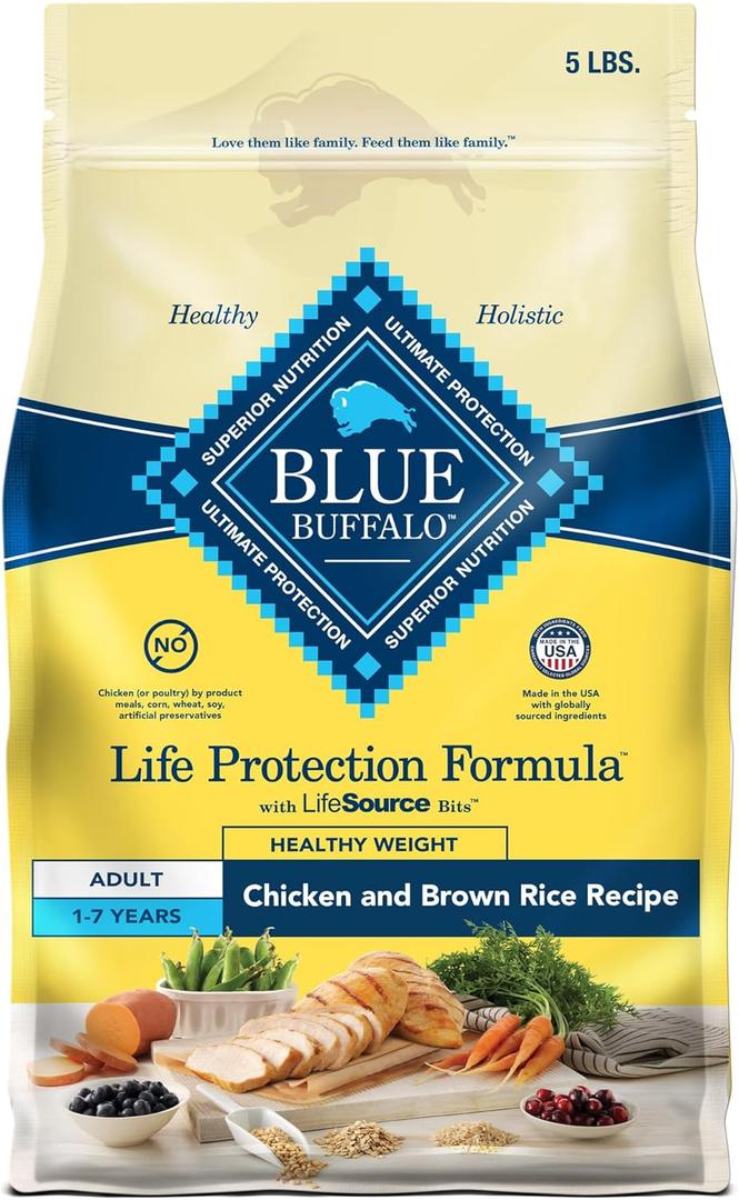 Blue Buffalo Life Protection Formula Healthy Weight Adult Dry Dog Food, Supports an Ideal Weight, Made with Natural Ingredients, Chicken & Brown Rice Recipe, 5-lb Bag (5 Pound (Pack of 1))