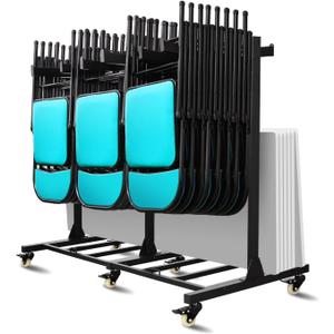 Folding Chair Cart Holds 42 Chairs, 500-lb Capacity Heavy-Duty Folding Chair Rack with Locking Rubber Wheels for Churches, Banquets, and Weddings