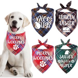 STMK Pack of 4 Holiday Dog Bandanas, Thanksgiving Day Christmas Dog Bandanas for Small Medium Large Dogs Costumes (Small)
