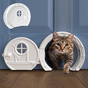 Gnome Door Cat Door for Interior Doors - Stylish & Functional with No Flap, Lockable, and Easy Installation, Spacious Large Kitty Door for Cats Up to 20 lbs, Private and Comfortable Pet Door (White)