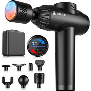 AERLANG Massage Gun with Heat and Cold,Deep Tissue Massage Gun, Back and Neck Massager for Pain Relief,Muscle Percussion Massager,Handheld Messager with 7Heads&Silent Birthday Gifts for him (Black)