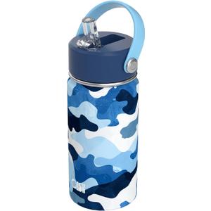 OISIZ Kids Water Bottle with Straw Lid 14oz, Vacuum Insulated 316 Stainless Steel Water Bottles for Kids for School, Leakproof Water Bottle, BPA Free and Keep Cold for 24 Hours (Navy Camouflage)