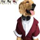 Lovelonglong Pet Costume Dog Suit Formal Tuxedo with Black Bow Tie for Large Medium Dogs Cat Wedding Clothes Reddish Brown L-M