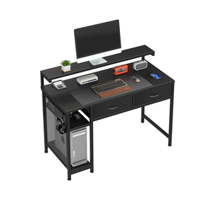 MUTUN 39" Computer Desk, Home Office Desks with Drawers, Adjustable Monitor Stand and Hook, Study Writing Table with Mesh Storage Shelves, Black