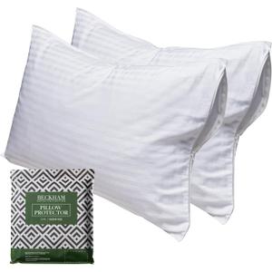Beckham Hotel Collection Queen Size White Pillow Protector with Zipper Set of 2, Soft and Breathable Cotton Pillow Protector Covers