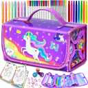 56 PCS Washable Scented Markers Set with Glitter Pencil Case, Mermaid Unicorn Arts and Crafts for kids 4-6-8 Kids Coloring Drawing Kits for 4-8 Years Old Girls Birthday Gifts