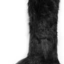YXCFEWD Faux Fur Boots for Women Winter Knee High Furry Boots Fuzzy Fluffy for Girls Flat Snow Long Boots (10 Wide, Black)