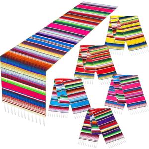 TURNMEON 5 Pack Mexican Table Runner 14 x 106 Inch Large Cinco de Mayo Decorations Serape Table Runners for Fiesta Party Decorations Mexican Theme Party Supplies Fun Taco Tuesday Birthday Carnivals