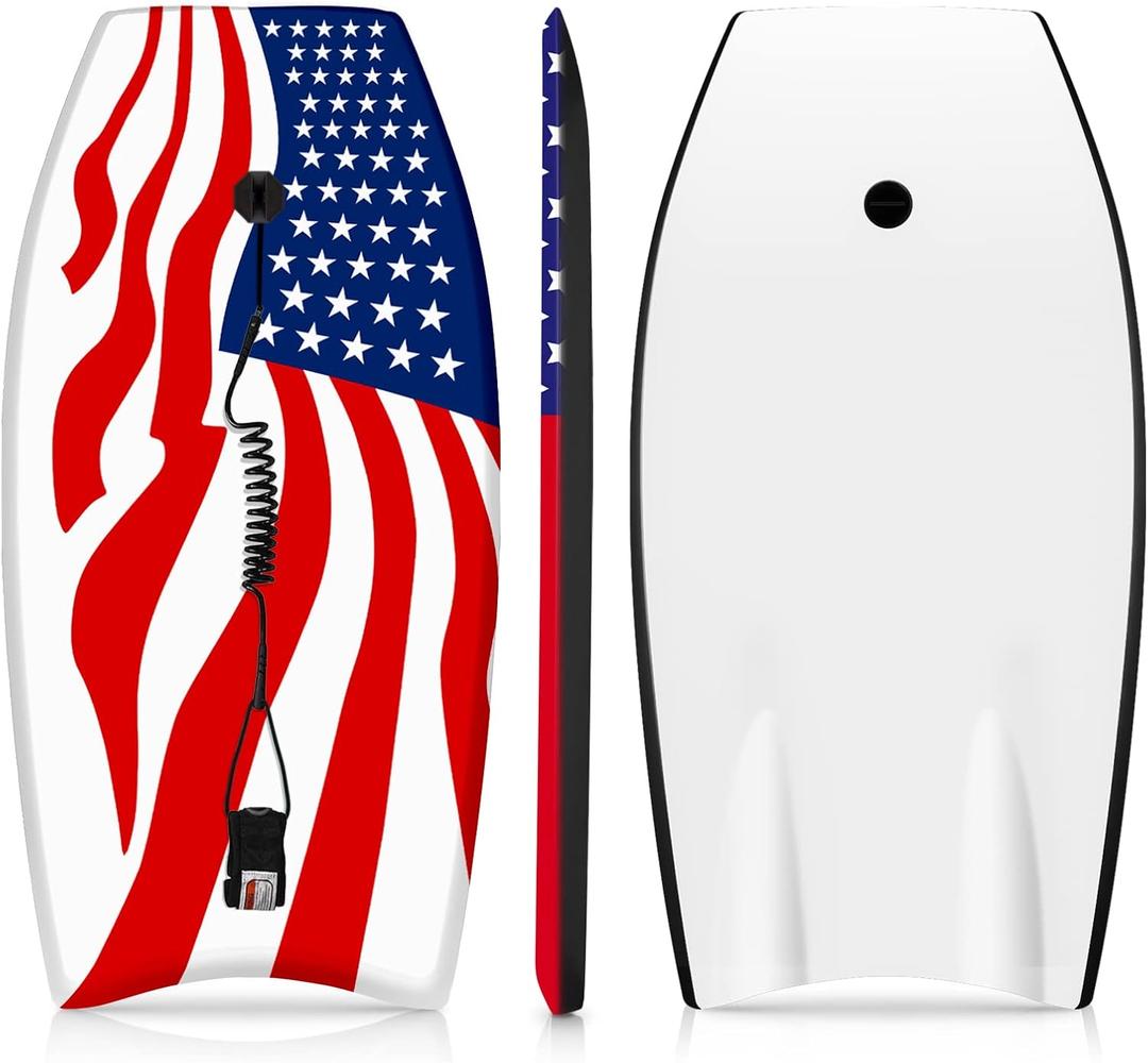 Bodyboard for Beach 42 inch Premium Body Boards with Wrist Leash Super Lightweight Surf Boards EPS Core HDPE Slick Bottom for Adults Kids Beginners Any Surfing Rider Level