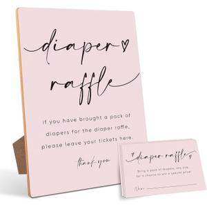 Baby Shower Diaper Raffle Game,Baby Shower Games,Baby Shower Decorations,Baby Shower Signs,Gender Reveal Decorations,1 Wooden Play Sign with Stand and 50 Diaper Raffle Tickets SetPink08