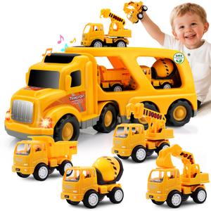 Nicmore Construction Truck Toddler Toys Car: Toys for 1 2 3 4 Year Old Boy 5 in 1 Carrier Toys for Kids Age 1-3 2-4| 18 Months 2 Year Old Boy Christmas Birthday Gifts