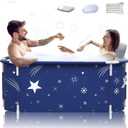 53" Extra Large Portable Foldable Bathtub with Cover for Adult, Family SPA Soaking Tub for Small Bathroom, Thicken Multiple Layer Bathtub with Lid for Shower Stall (53" Stars Style)