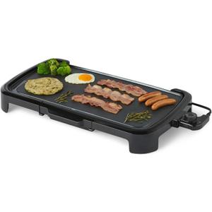 Amazon Basics Electric Griddle with Nonstick Ceramic Coating, Adjustable Temperature, Detachable Dishwasher Safe Plate, Drip Tray, 10 x 20 inches, Black