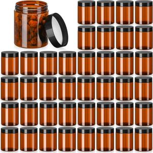 Tanlade 40 Pcs 8 oz Plastic Jars with Lids Round Cosmetic Containers Refillable Containers for Powder Liquid Food Storage Kitchen Cosmetic Lotion Ointments Creams Essential Oil(Amber)