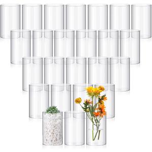 Vesici 20 Pcs Plastic Cylinder Vase Acrylic Cylinder Vase Bulk Small Clear Flower Container Hurricane Candle Holder Round Wide Container Centerpiece for Home Office Wedding Decorations (6 Inch)