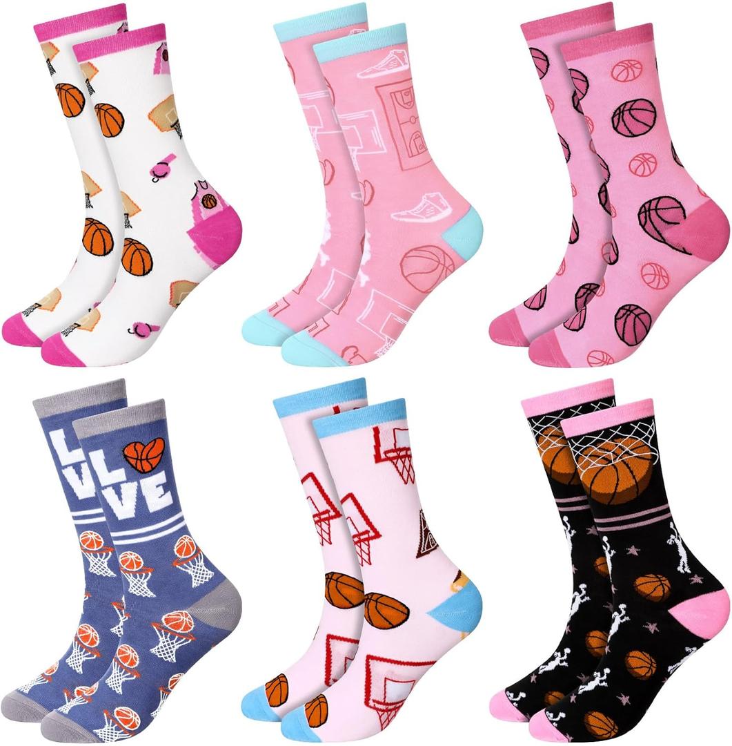 Xtinmee 6 Pairs Basketball Socks Funny Novelty Crew Socks Gift for Men Women Basketball Lovers Players Team Stuff