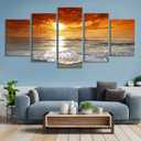 Grand Sight Extra Large 5 Panels Modern Landscape Artwork Seascape Giclee Canvas Prints Sea Beach Pictures to Photo Paintings on Canvas Wall Art for Home Decorations Wall Decor, 16x24inchx2,16x32inchx2,16x40x1