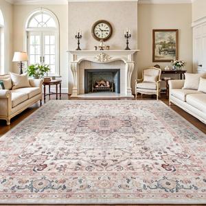 Lofus 8x10 Area Rugs for Living Room, Washable Area Rug, Rugs for Bedroom, Kitchen, Vintage Boho Carpet, Soft Non-Slip, Low Pile Large Area Rug for Office Dining Room, Pink