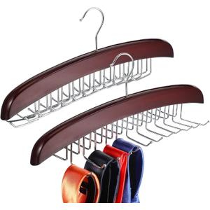 Jetec 2 Pieces Tie Rack Tie Hanger 24 Hooks Wooden Tie Rack Hanger for Closet 360 Degree Rotating Belt Holder Tie Organizer for Men Women Bras Tank Tops Camisoles(Coffee)