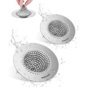2 PCS Kitchen Sink Drain Strainer, Flippable Mesh Sink Strainer, 304 Stainless Steel Sink Screen, Easy Clean Large Basket Strainer, Anti-Clog Garbage Disposal Cover Fit for Standard Sink Drain (Bright Silver)