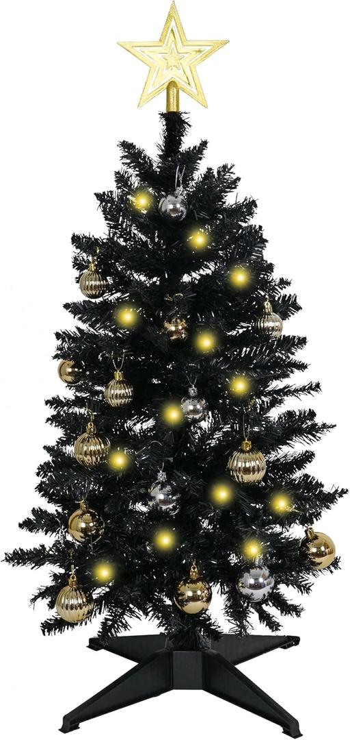 Sunshine Black Christmas Tree with Light 3ft Artifical Full Christmas Tree with Ball & Star Ornaments 8 Lighting Modes for Holiday Decor