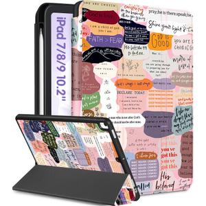 for iPad 9th/8th/7th Generation Case 10.2 Inch Girls Cute Kids Women Folio Smart Cover Pencil Holder Quotes Aesthetic Design Girly Kawaii Teen Unique Cases for iPad 7/8/9 Gen A2602 A2270 A2197