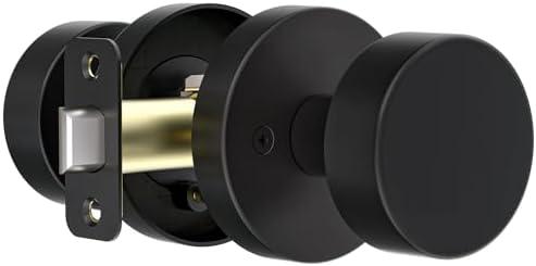 naubea Matte Black Door Knob Passage Door Knob Interior for Closet and Hallway, Heavy Duty Round Vintage Door Handle