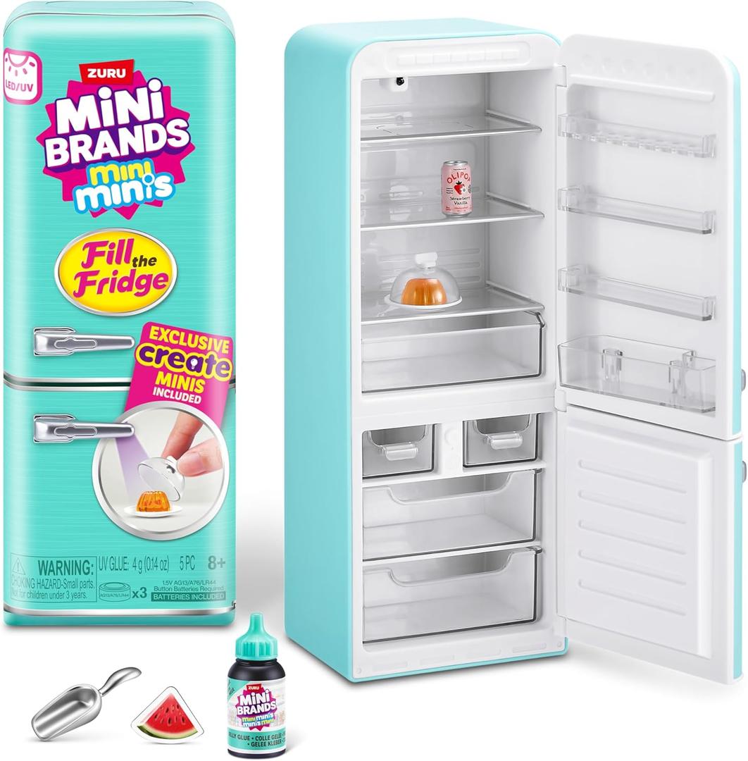Mini Brands Fill The Fridge Playset w/UV Light by ZURU, Collectibles, DIY, Resin Play, Exclusive Recipe, NOT Edible, 8+