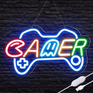 Gamer Neon Sign for boy room decor, 15 * 9 inch Blue Gaming led lights with USB Power and Dimmer Switch for game room decor,teen's room,man cave,adult and Kids