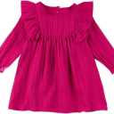 Girl's Summer Casual Dress, Light Ruffled Hem Princess Dress, Long Sleeve Knee-Length Dress,Loose-Fit Fall Dress (Pink) 80