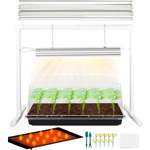 Seed Starter Tray with Grow Light and Heat Mat, 8'' Humidity Dome, 1020 Plant Starter Trays Seed Starter Kit, Grow Light Stand for Seed Starting & Seedling Growing, Height Adjustable