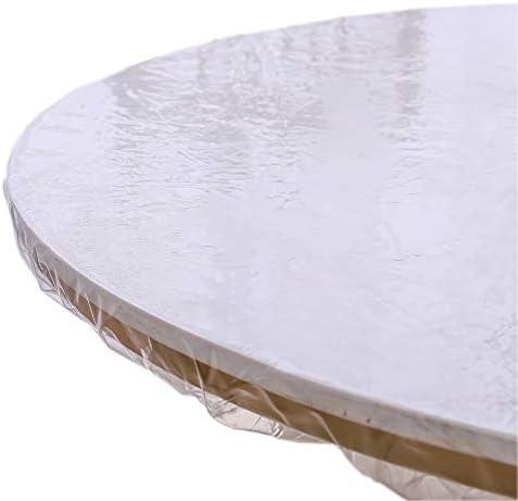 Clear Round Vinyl Fitted Tablecloth Waterproof Oilcloth Heavy Duty Elasticized Table Cover Elastic Edge Design Plastic Tablecloth Protector Best for 32"-36" Round