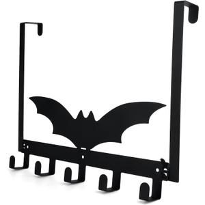 BOXOB Gothic Bat Over The Door Hooks, Black Gothic Theme Bathroom Towel Holder with 5 Hooks Door Mount for Halloween Decorations Supply