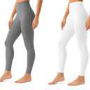 2 Pack Leggings for Women-No See-Through High Waisted Tummy Control Yoga Pants Workout Running Legging White, Grey, L/XL