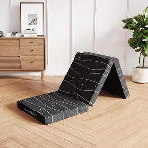 Sweetnight Single Tri-Folding Mattress Topper - 4 inch Medium Firm Portable Foldable Mattress with Washable Cover & Non-Slip Base - Ideal for Camping, RV,Black, Small Single