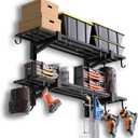 2-Pack Garage Wall Shelving, Heavy Duty Garage Storage Shelving With Hooks, Shelving Wall Mounted Holds 250 lbs Each,Black
