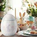 2 Pcs Easter Egg Candy Jar with Lid 7.87" 5.91" Ceramic Egg Shaped Easter Cookie Jar Bunny Decorative Food Storage Canister Cute Spring Decor Birthday Party Favors Gift for Home Table Decor