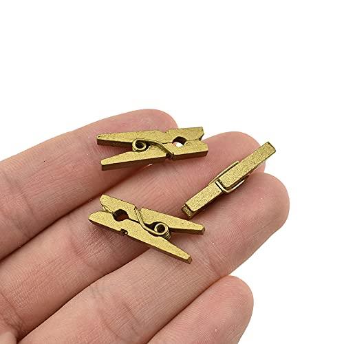 HAHIYO Gold Wooden Clothes Pins Clothespins Mini Do NOT Fall Apart 1 inches Length 80 Pack Sturdy Strong Springs No Rust No Discoloration for Laundry Bathroom DIY Craft Photos Food Opened Bags