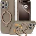 Compatible with iPhone 16 Pro Case 6.3'' with 360 Spin Magnetic Ring Stand[Compatible with Mag-Safe] Soft Liquid Silicone 16 Pro Case for Men Women,Desert Gold