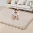 ACOMOPACK Baby Play Mat for Floor 1.3" Thick Memory Foam Play Mat 59"x71" Tummy Time Crawling with Non-Slip Bottom for Living Room,Nursery,Soft Velvet Playpen Mats for Kids,Infants Beige