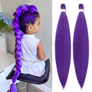 Long Purple Braiding Hair Pre Stretched - Purple Hair Extensions for Braids Synthetic Braiding Hair for Stage Party Halloween Costume Cosplay (purple, 30 Inch(Pack of 2))