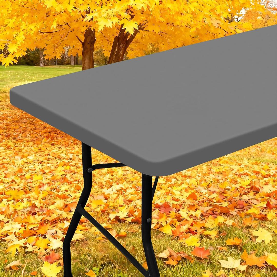 Smiry Rectangle Picnic Table Cloth, Waterproof Elastic Fitted Tablecloths for 6 Foot Tables, Washable Polyester Table Cover for Camping, Indoor and Outdoor (Grey, 30"x72")