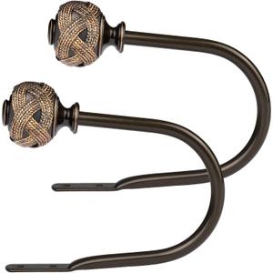 2 Pack Bronze Curtain Holdbacks, Decorative Window Drapery Tiebacks (2 Pack/1 Pair), Curtain Tie Back Hooks for Wall with Leaf Finials (6.1" L x 4.1" W)