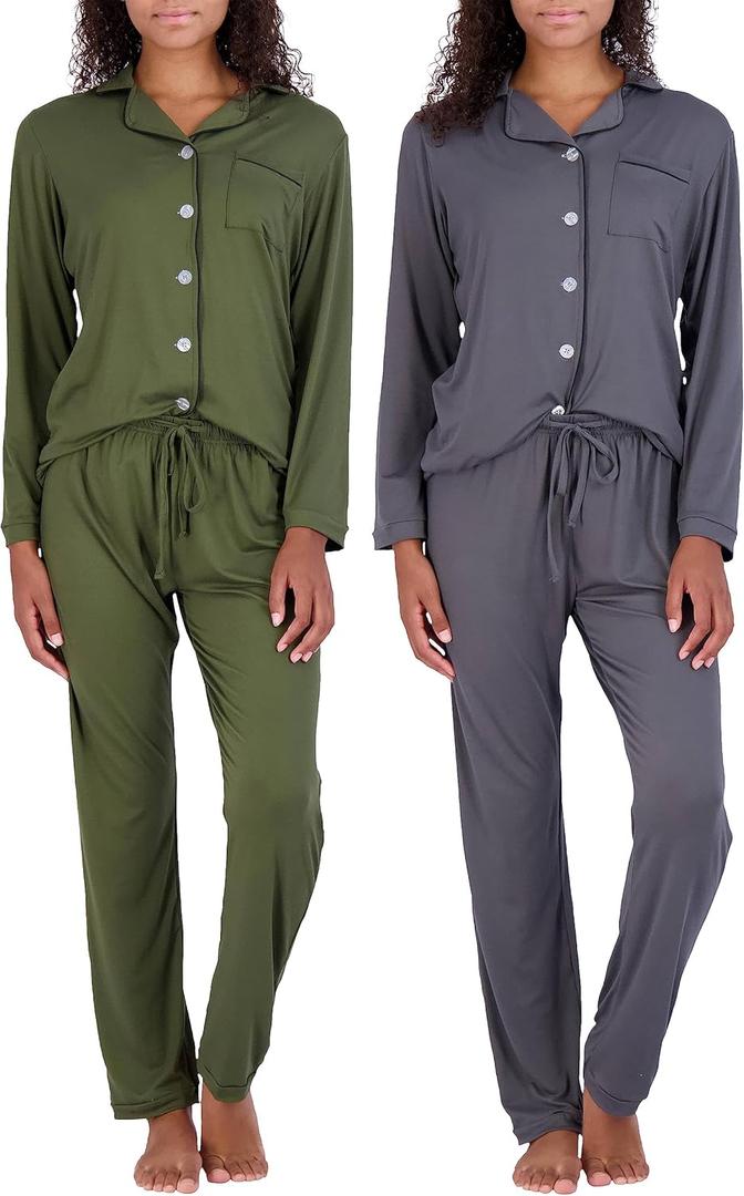 Real Essentials 2 Pack: Women's Pajamas Set Button Down Pants Soft Matching Sleepwear  (3X)