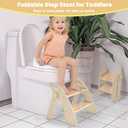 Wooden 2 Step Stool for Toddlers, Foldable 2-Step with Non-Slip Pads and Handles, Bamboo Step Stool for Kids Bathroom Sink and Potty Training, Kitchen Helper, Nursery Bedroom (Log Color)