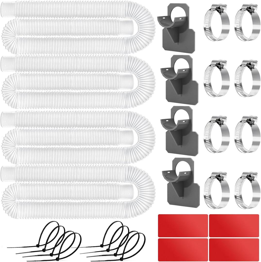 Replacement 1.25 Pool Hoses for Above Ground Pools, 1 1/4" x 59" Long, 4 Pack with 4 Hose Holders and 8 Metal Clamps (White)