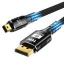 Mini DisplayPort to DisplayPort 2.1 Cable, Mini DP to DP Cord Supports 16K@60Hz/ 8K@120Hz/ 4K@240Hz Display, Bi-Directional, HDR for Apple MacBook, Doesn't Work with Thunderbolt 3/4/5 Ports (5 ft)