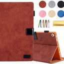 Folding Case for Amazon Fire HD 10 9th/7th/5th Gen, Techcircle Smart Flip [Wake/Sleep] Solid PU Leather Protective Cover for All-New Kindle Fire HD 10.1 inch Tablet 2019/2017/2015 Release, Brown